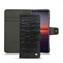 Housse cuir Sony Xperia 5 II - Rabat portefeuille - Noir - Cuir Abaca