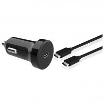Kit Chargeur Voiture USB C 18W + Câble USB C / USB C 1.2m Noir Bigben