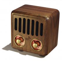 Petit Haut-parleur Bluetooth Rétro en Bois et Radio VHF (Noyer)