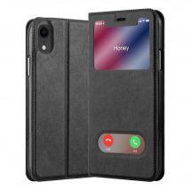 Funda rígida para Apple iPhone XR en COMET NEGRO Funda protectora con cierre magnético, función de soporte y 2 ventanas de visualización. - Nuevo