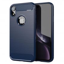 Coque pour Apple iPhone XR en BRUSHED BLEU Housse de protection Étui en silicone TPU flexible, aspect inox et fibre de carbone
