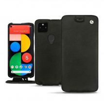 Funda de piel Google Pixel 5 - Solapa vertical - Negro - Piel lisa de primera calidad - Nuevo