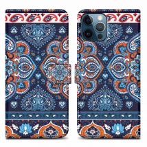 Coque pour Apple iPhone 12 PRO MAX Design Mandala Bleu No. 1 Housse de protection Étui avec fermeture magnétique, fonction de support et compartiment 