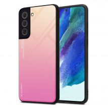 Coque pour Samsung Galaxy S22 PLUS en JAUNE - ROSE Housse de protection Étui bicolore en silicone TPU et dos en verre trempé