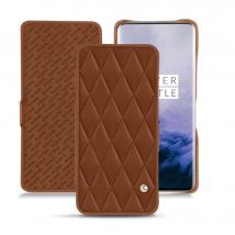 Funda de piel OnePlus 7 Pro - Solapa horizontal - Marrón - Piel lisa cosida - Nuevo