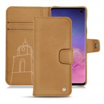 Funda de piel Samsung Galaxy S10 - Solapa billetera - Marrón - Piel lisa de primera calidad - Nuevo