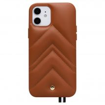 Coque iPhone 12 mini Louvre en Cuir matelassé Cognac Artefakt