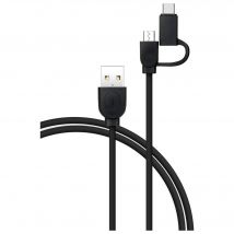 Cable 2 en 1 USB A/micro USB y USB C 1,2 m Negro Bigben - Nuevo