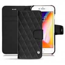Funda de piel Apple iPhone 8 - Solapa billetera - Negro - Piel lisa cosida - Nuevo