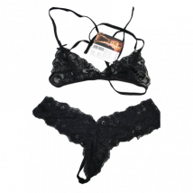 Baci Lingerie Submissive Lingerie Bikini Set with Cuff – Musta