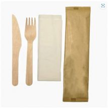 3 in 1 Wooden Cutlery Set - Fork, Knife and Napkin (20x50's)
