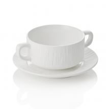 Maya Shiro Porcelain Soup Cup and Saucer Set, White, 250 ml, Pack of 4
