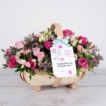 Mother's Day Keepsake Trug with Wax Flowers, Spray Carnations, Lilac Limonium and Tree Leaves