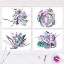 Cartes de voeux florales, crÃ©ation artistique - lot de 4