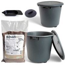 Bokashi Box Composteur de cuisine 10L - 1er prix - Lot de 2 seaux gris + 1 sac de son + pressoir + rÃ©cupÃ©rateur de jus - D.29.5 x H.26 cm - FabriquÃ© en France
