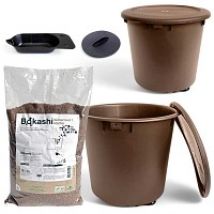 Bokashi Box Composteur de cuisine 10L - 1er prix - Lot de 2 seaux marron + 1 sac de son + pressoir + rÃ©cupÃ©rateur de jus - D.29.5 x H.26 cm - FabriquÃ© en France