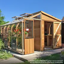 Serre de jardin en bois avec abri ALTON Fusion 8 - CÃ¨dre rouge 8.69m2