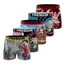 Lot de 5 Boxers Microfibre homme One Piece Luffy, Roronoa Zoro, Chopper Imprimé Violet/Noir/Bleu/Rose | FREEGUN S