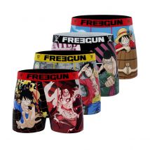 Lot de 4 Boxers Microfibre homme One Piece Luffy, Roronoa Zoro Imprimé Violet/Noir/Bleu/Rose | FREEGUN 2XL