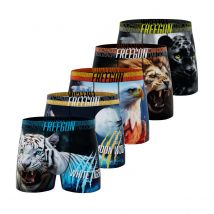 Lot de 5 Boxers Microfibre homme Imprimé Animals Blanc/Bleu/Noir/Jaune | FREEGUN S