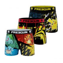 Lot de 3 Boxers Microfibre garcon Pokemon Pikachu, Salameche, Carapuce, Bulbizarre Imprimé | FREEGUN 10/12 ans