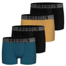 Lot de 4 Boxers Microfibre Homme Bleu, Gris, Noir, Moutarde, Confort, Respirant, Stretch Uni Karl | FREEGUN XL