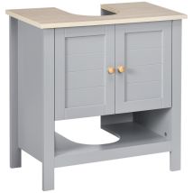 Kleankin Bathroom Pedestal Under Sink Cabinet With Storage Shelf Double Door