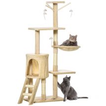 Cat Climbing Tower Activity Centre With Perches Condo Hammock & Toys - Beige 131cm