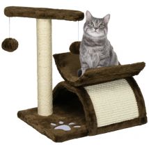 Pawhut Mini Cat Tree With Sisal Scratching Post, Tunnel, Dangling Balls, Plush & Wood - Grey