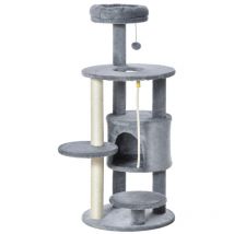 Pawhut Multi-level Cat Tree Tower With Scratching Areas & Hanging Ball Toy - Dark Grey