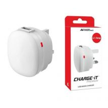 Advanced Accessories 2.1a Usb Mains Charger Adapter - White