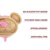 Vinsani Bamboo Mouse Plate & Spoon Set - Pink