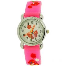 Relda 3d Red Butterfly Neon Pink Silicone Strap Children's Analogue Watch Rel43