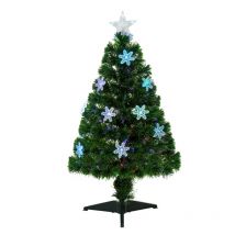 Homcom 3ft Green Fibre Optic Artificial Christmas Tree With Led Snowflakes & Fireproofing