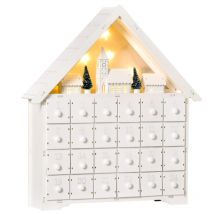 Homcom Wooden Christmas Advent Calendar With 24 Drawers & Led Light-up House Scene - White