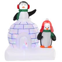 Homcom 5ft Inflatable Penguins With Ice House Christmas Decoration - Indoor Outdoor Ip44