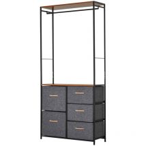 Homcom Freestanding Clothes Hanger Storage Unit 175x83cm - Steel Black & Brown