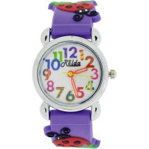 Relda Children's Ladybird Analog Watch - Purple Silicone Strap, Big Numbers Rel105