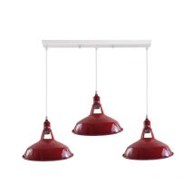 Ledsone 3-light Metal Barn-slotted Ceiling Pendant - Adjustable 95cm Cables, White, E27 Bulb Holders
