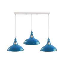 Ledsone 3-light Ceiling Pendant Kit - Barn-slotted Metal Shades, White & Blue, 95cm Adjustable Cable