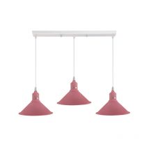 Ledsone Three-light Pendant Fitting - Vintage Loft Industrial Metal E27 Pink 95cm Adjustable Cables