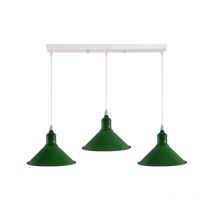 Ledsone 3-light Pendant Fitting 95cm Cable Metal Cone - Deep Green