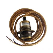 Ledson 2m Gold Fabric Cable & Yellow Brass Aluminium E27 Pendant Suspension Holder - 110v-240v