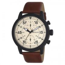 Henley Men's Bold Textured Cream Dial Brown Leather Strap Sports Watch