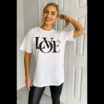 Justdropship Cotton Viscose Oversized T-shirt - Ladies Love Print Slogan Top