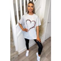 Justdropship Oversized Heart Print T-shirt Top - Soft Fabric, Relaxed Fit