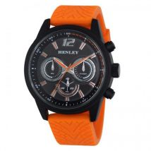 Henley Black Dial Sports Watch With Orange Accents & Large Silicone Strap