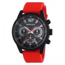 Henley Men's Black & Red Dial Sports Watch - Large Silicone Strap