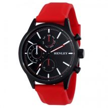 Henley Black Dial Multi-function Silicone Strap Watch - Large Red Strap