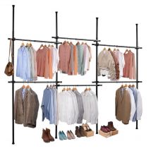 Direct Online Houseware Triple Telescopic Hanging Rail Clothes Rack Black Adjustable Wardrobe Storage